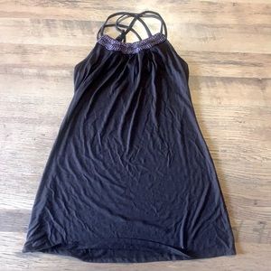 L No brand dress brown with purple and brown beading